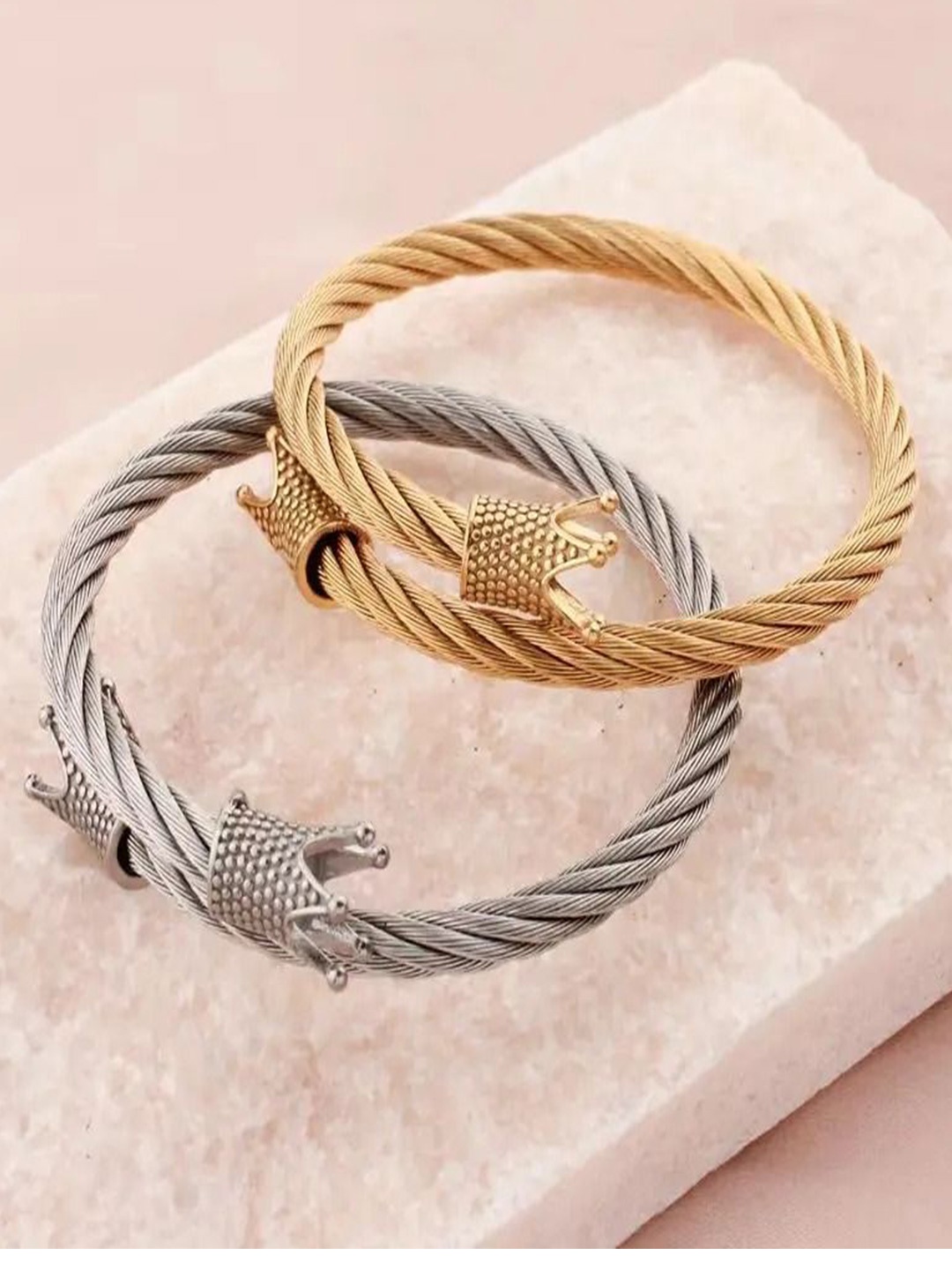 

The Roadster Lifestyle Co Men Set Of 2 Gold-Plated Anti Tarnish Kada Bracelet