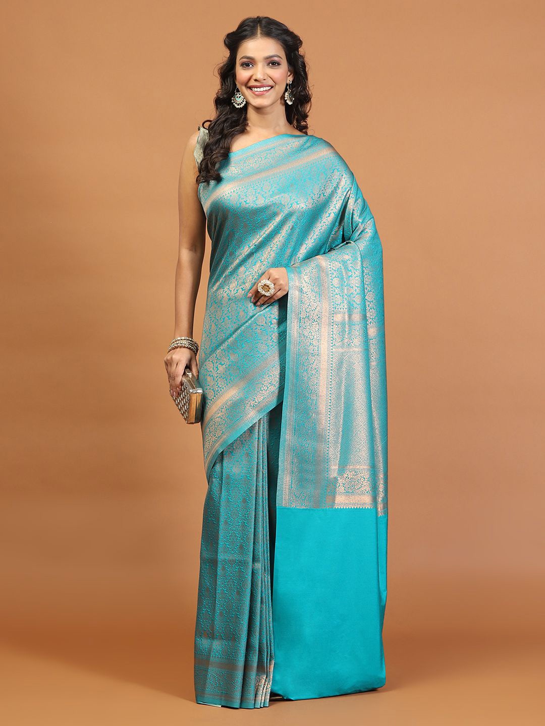 

Meena Bazaar Ethnic Motifs Zari Art Silk Saree, Sea green