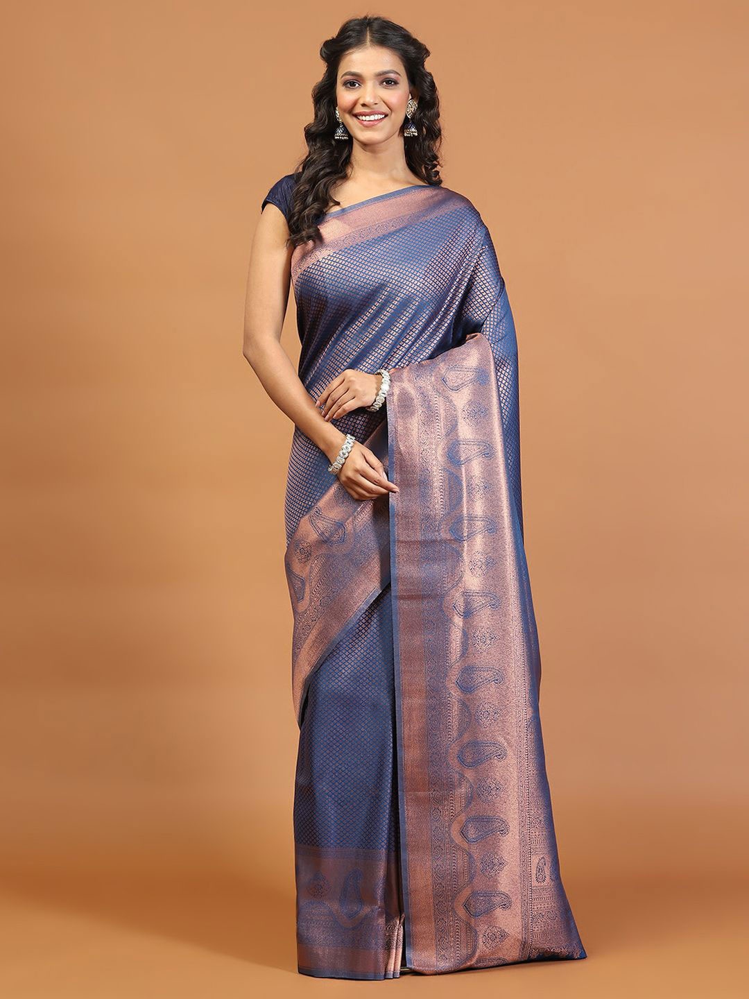 

Meena Bazaar Ethnic Motifs Zari Art Silk Saree, Navy blue