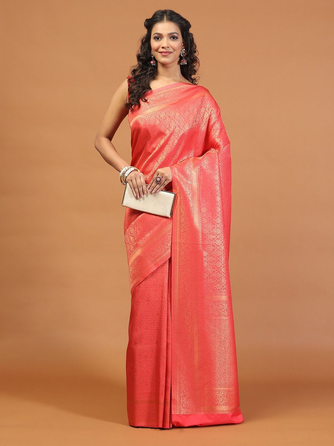 

Meena Bazaar Ethnic Motifs Zari Art Silk Saree, Pink