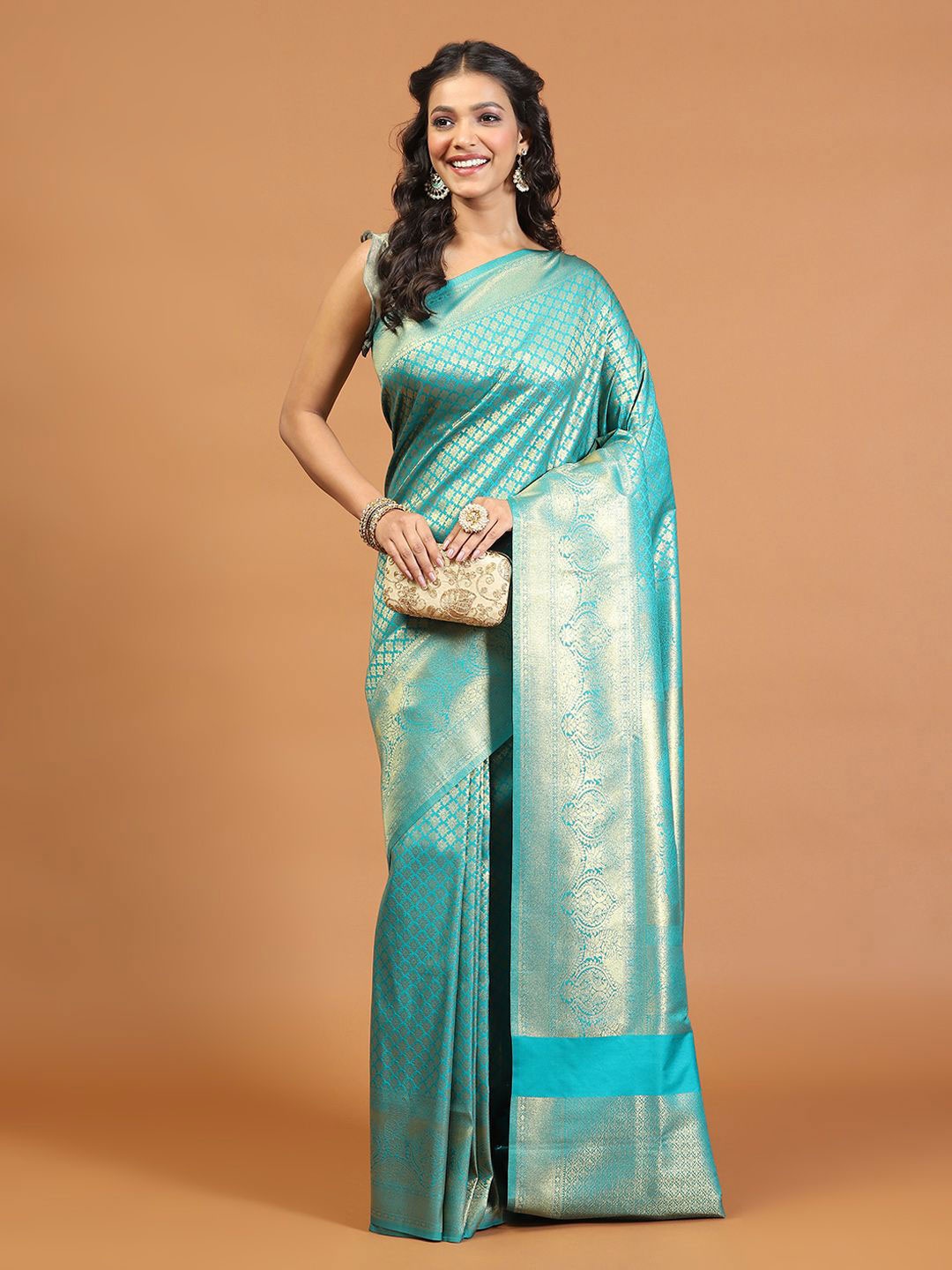 

Meena Bazaar Ethnic Motifs Zari Art Silk Saree, Sea green