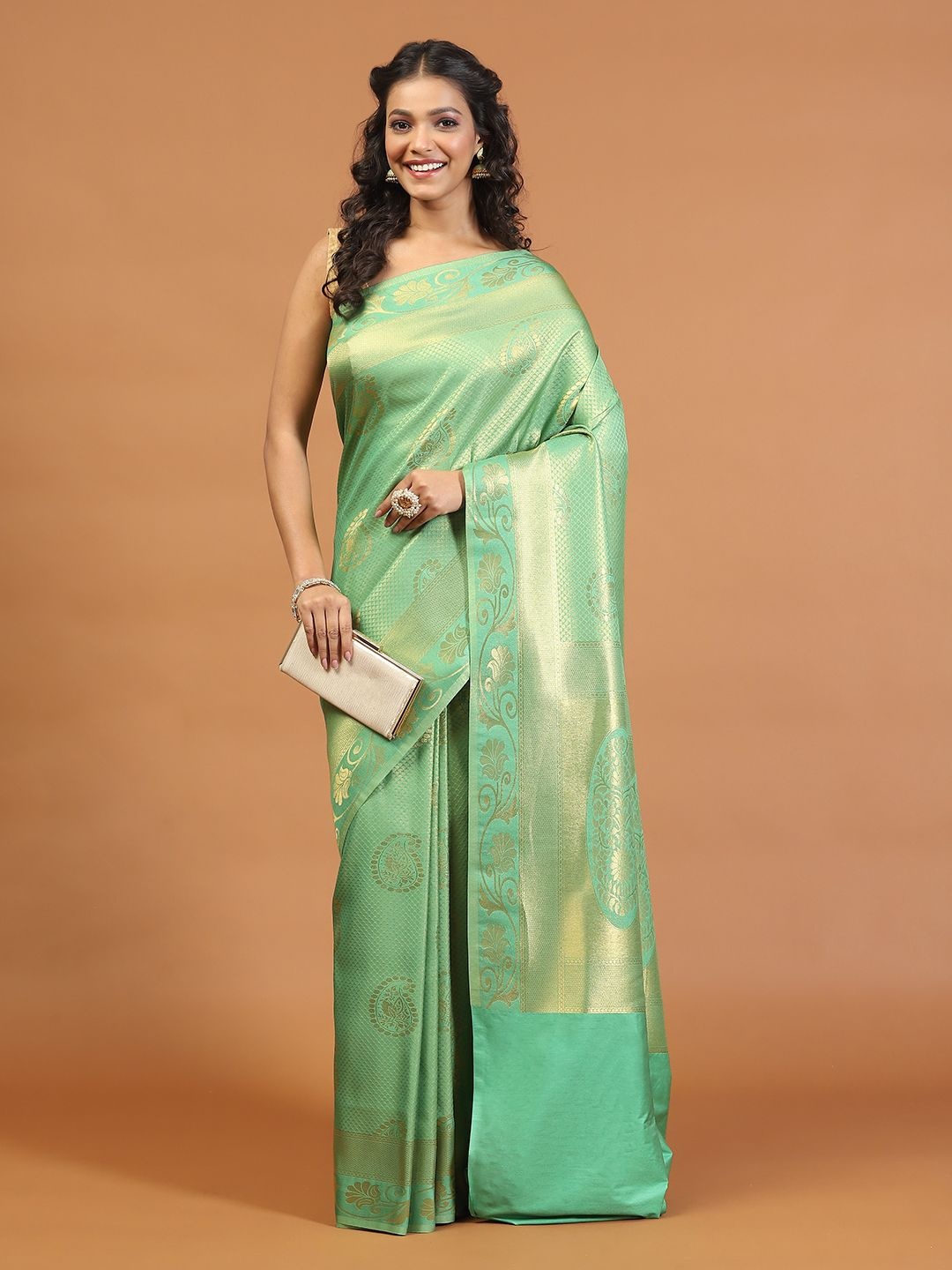 

Meena Bazaar Ethnic Motifs Zari Art Silk Saree, Green