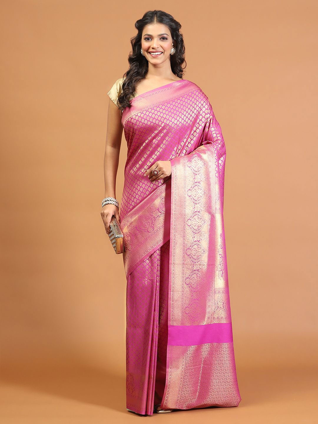 

Meena Bazaar Art Silk Saree, Magenta