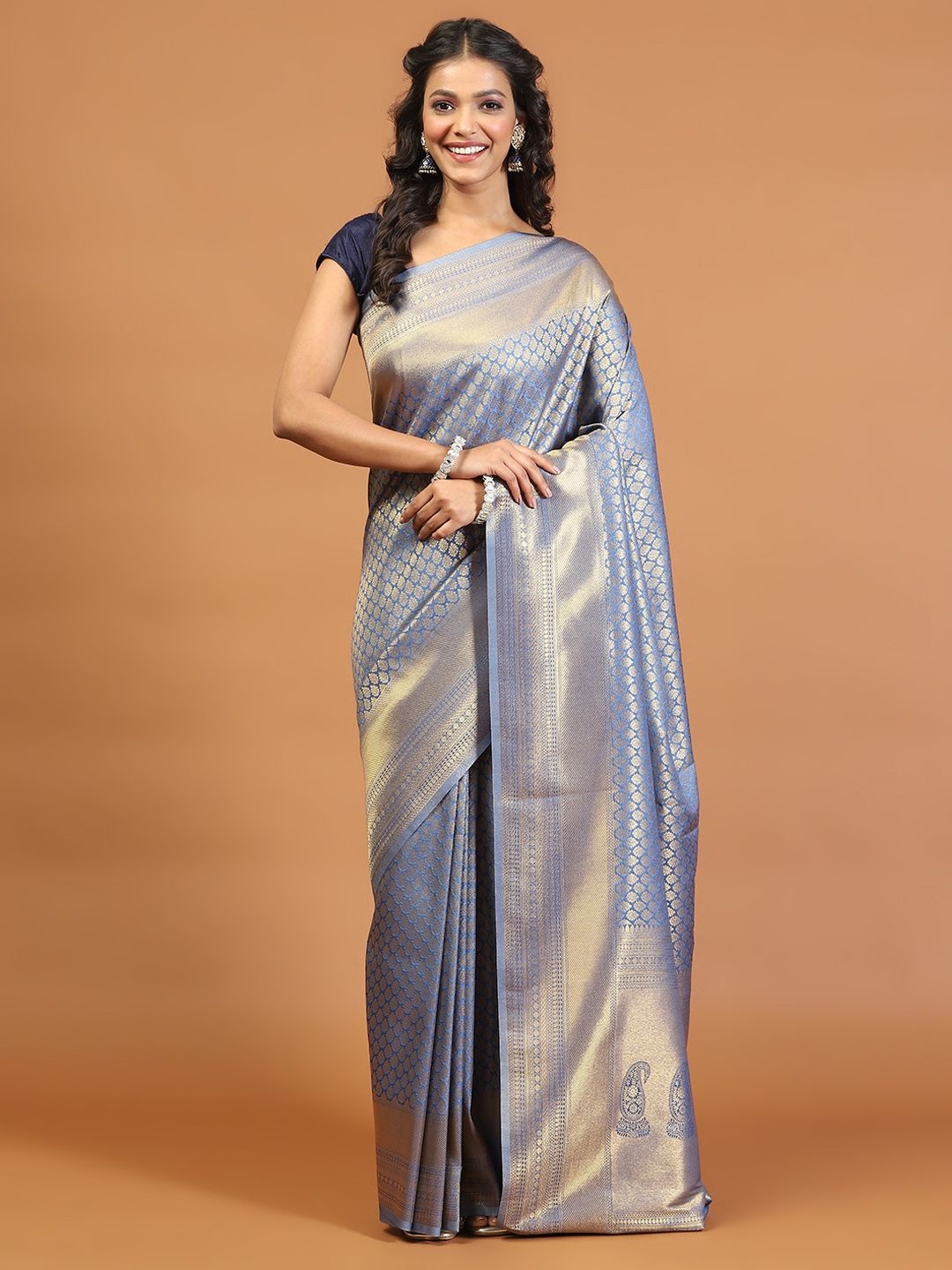 

Meena Bazaar Ethnic Motifs Zari Art Silk Saree, Grey