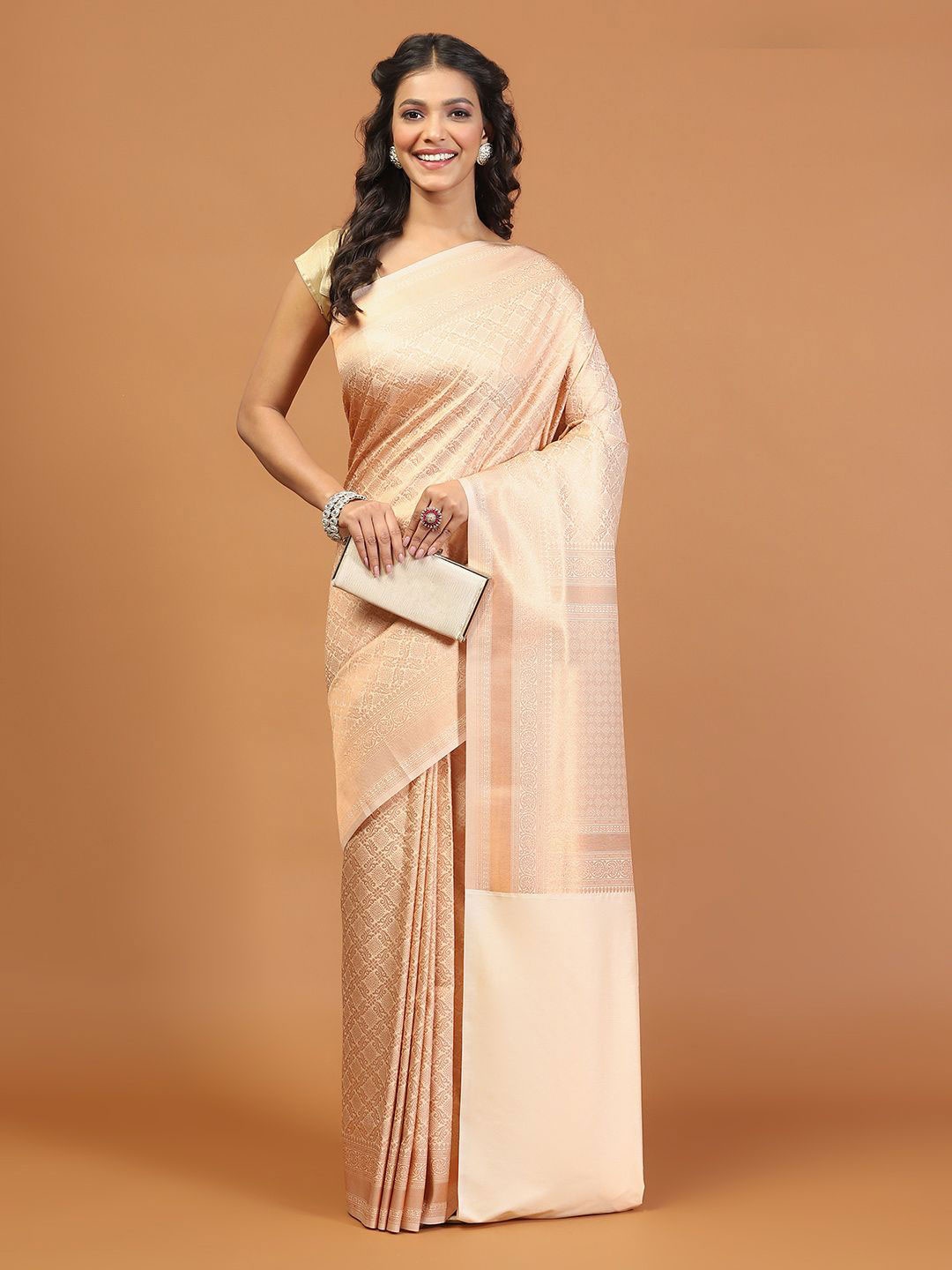 

Meena Bazaar Ethnic Motifs Woven Art Silk Saree, Beige