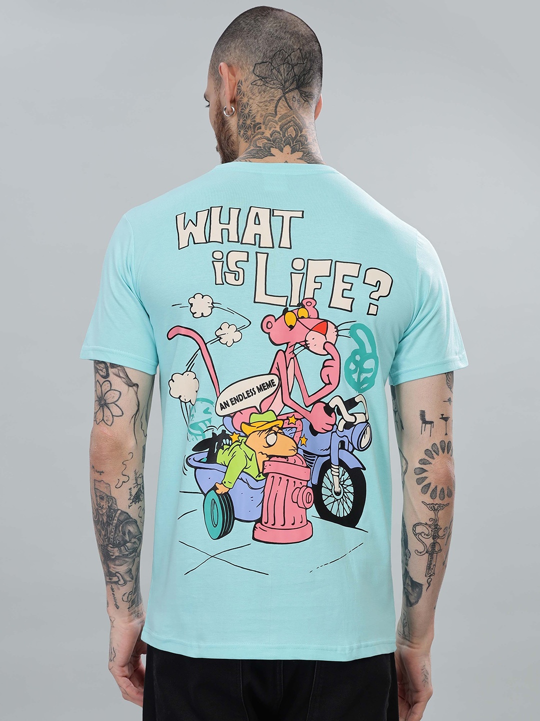 

TOMHIDDLE Men Biker Printed Applique T-shirt, Blue