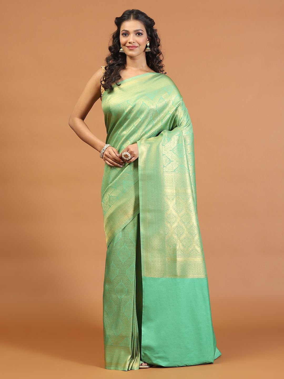 

Meena Bazaar Ethnic Motifs Zari Art Silk Saree, Green