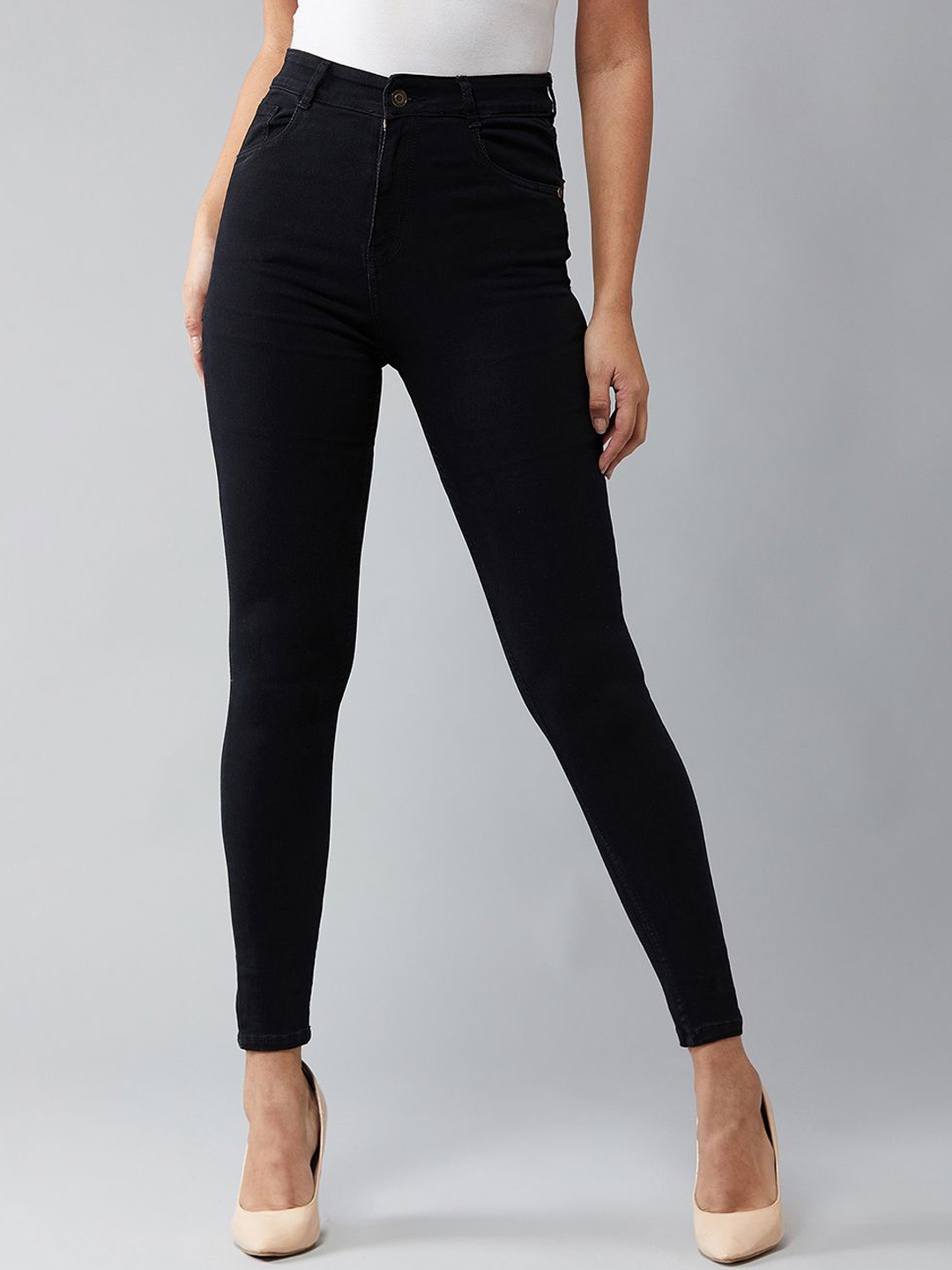 

DOLCE CRUDO Women Skinny Fit High-Rise Heavy Fade Stretchable Jeans, Black