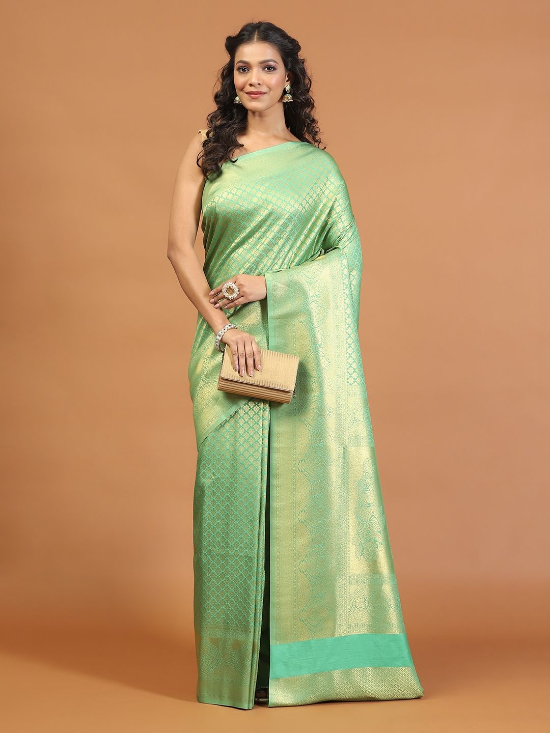 

Meena Bazaar Ethnic Motifs Zari Art Silk Saree, Green