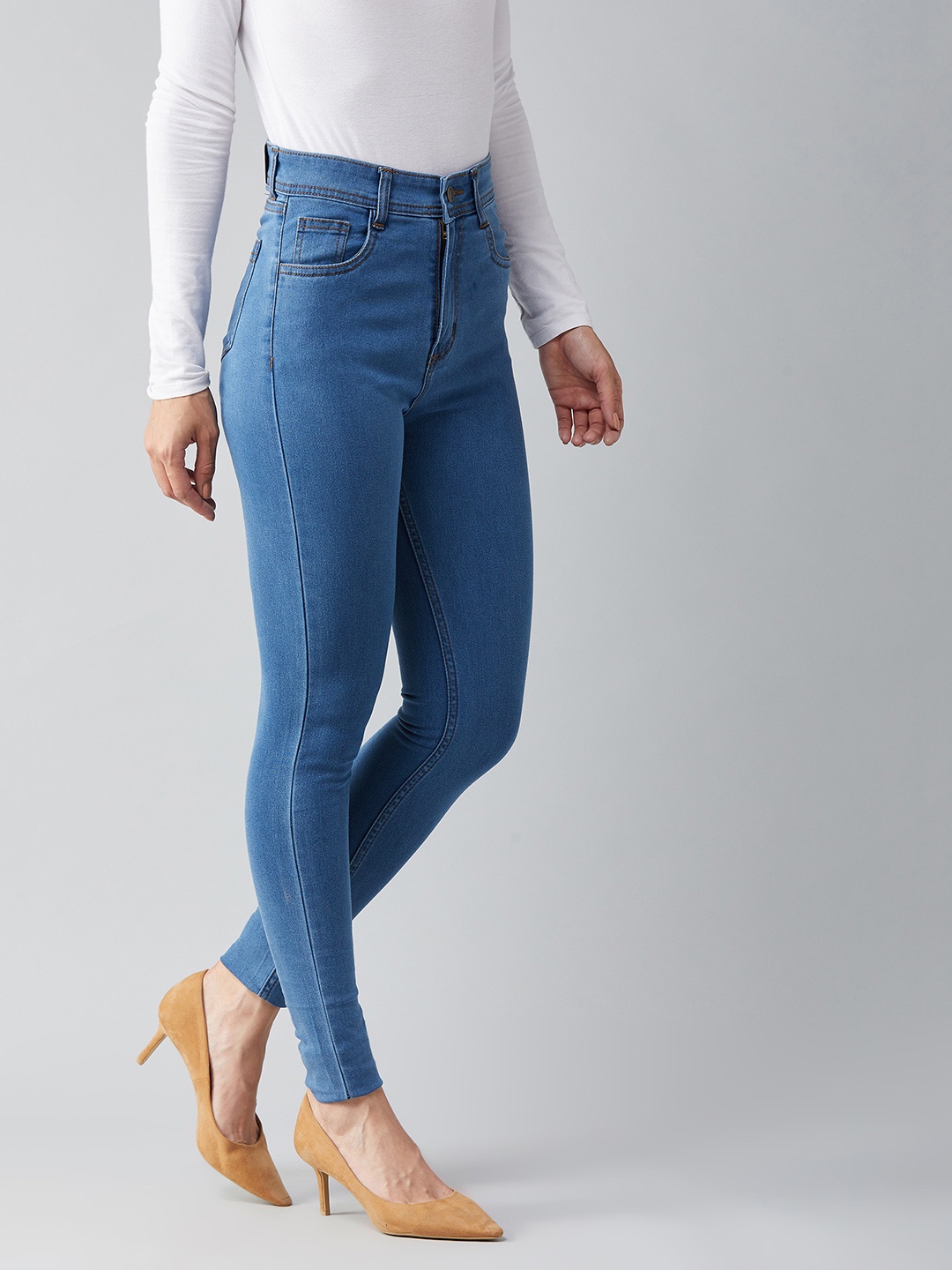 

DOLCE CRUDO Women Skinny Fit High-Rise Light Fade Stretchable Jeans, Blue