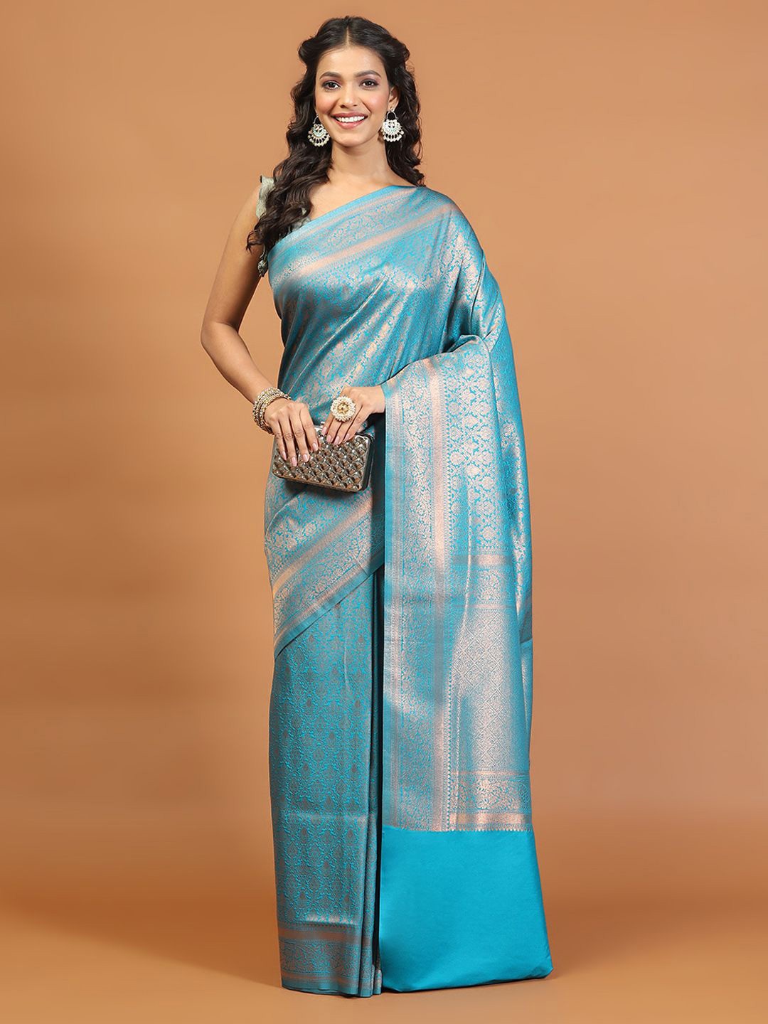 

Meena Bazaar Ethnic Motifs Zari Art Silk Saree, Blue