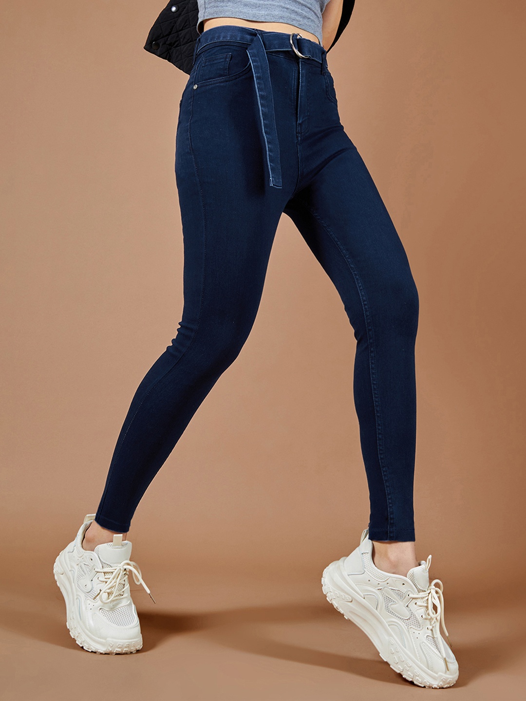 

DOLCE CRUDO Women Skinny Fit High-Rise Stretchable Jeans, Navy blue
