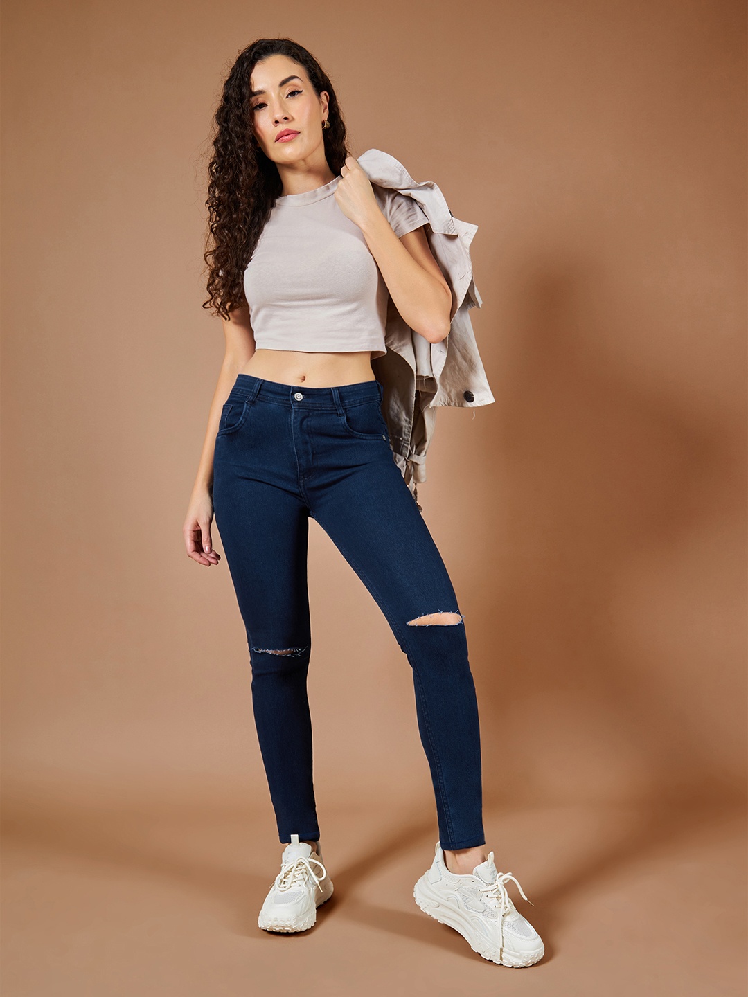 

DOLCE CRUDO Women Skinny Fit High-Rise Stretchable Jeans, Navy blue