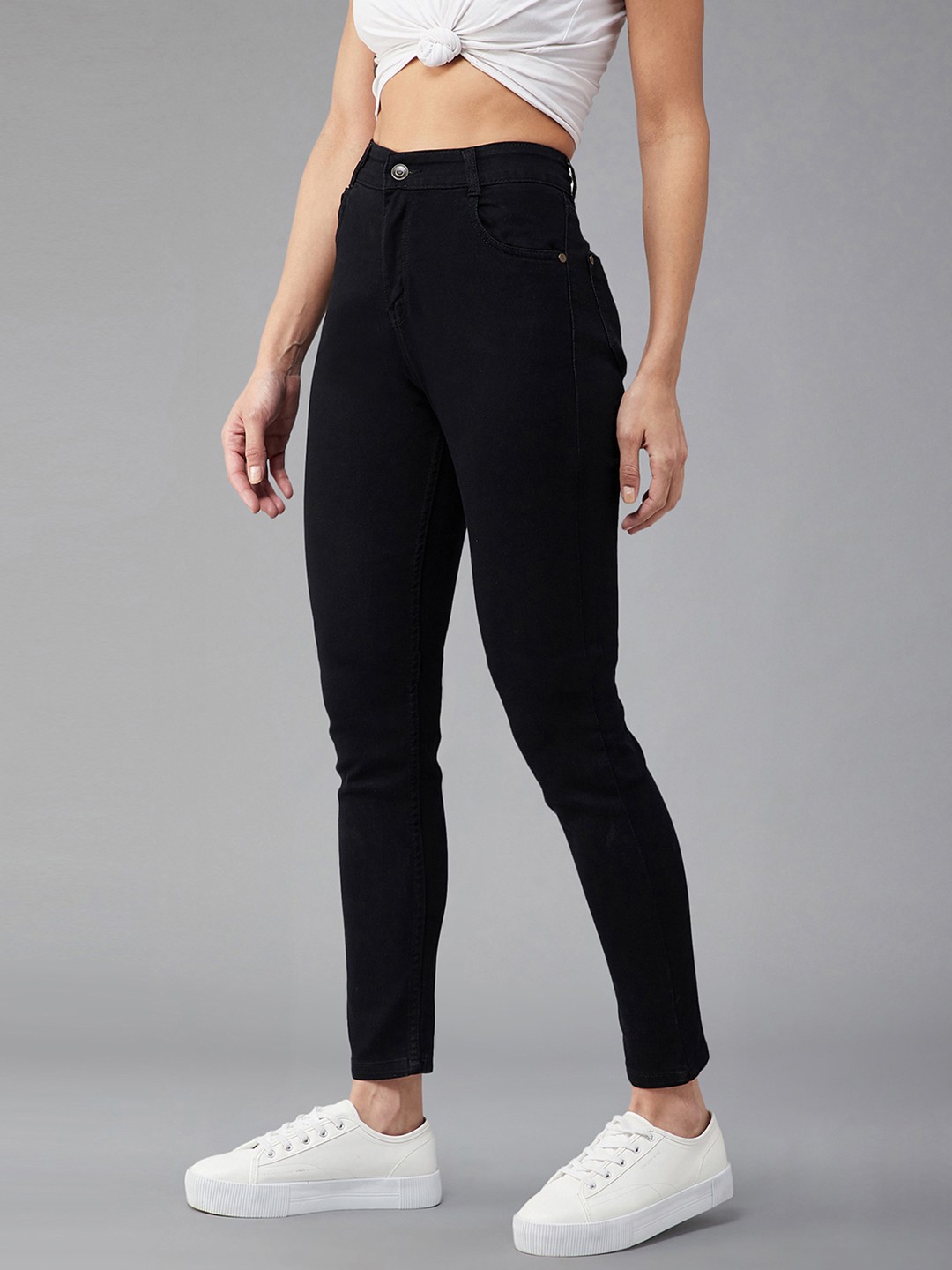 

DOLCE CRUDO Women Skinny Fit High-Rise Heavy Fade Stretchable Jeans, Black