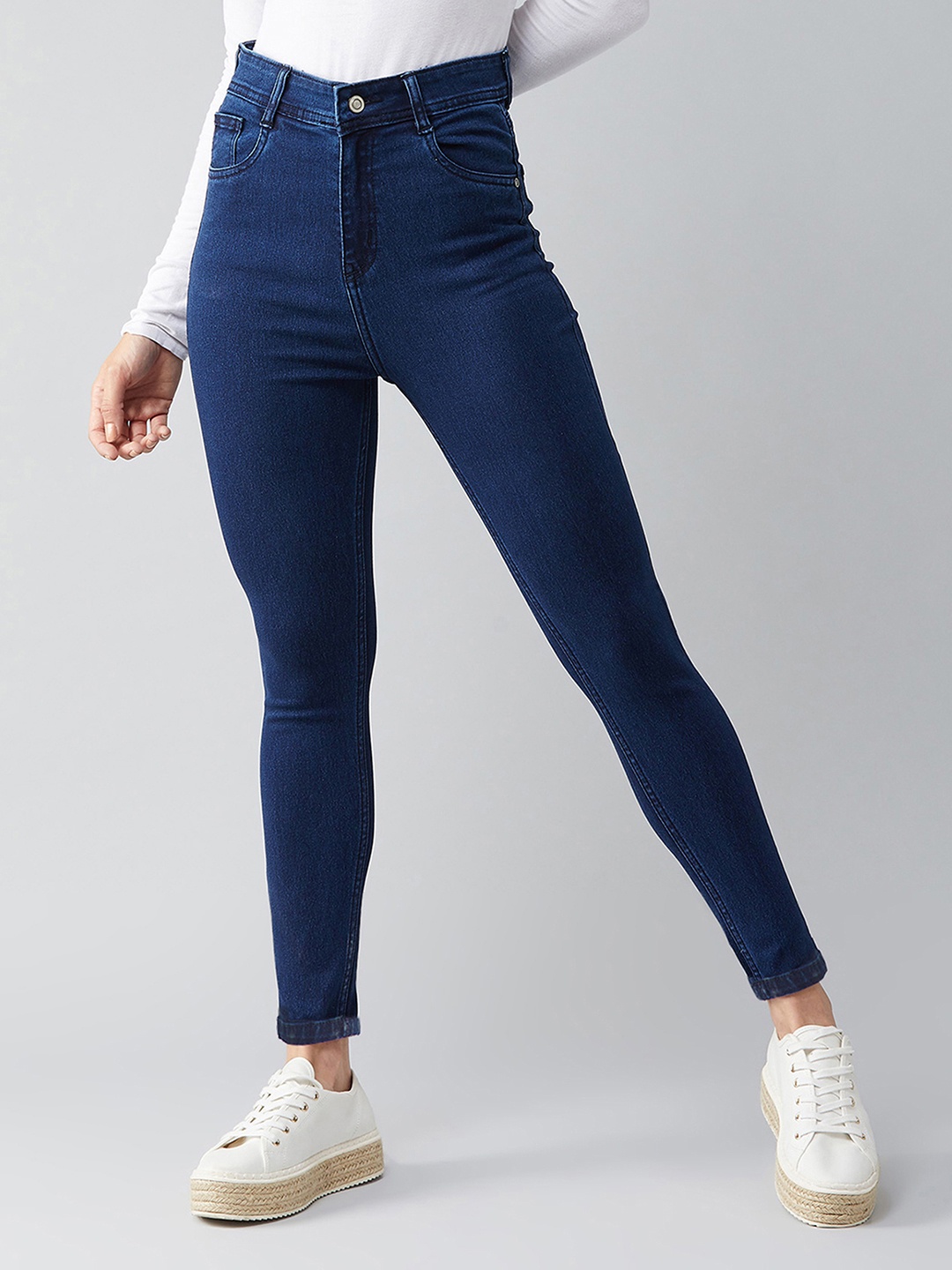 

DOLCE CRUDO Women Skinny Fit High-Rise Stretchable Jeans, Navy blue