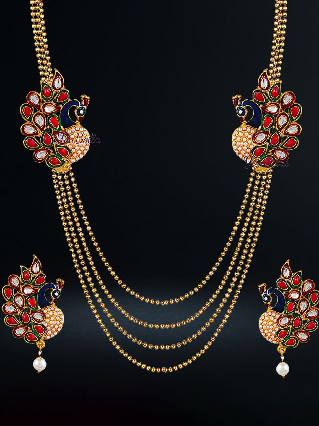 

DIVASTRI Gold-Plated Stone-Studded & Beaded Jewellery Set