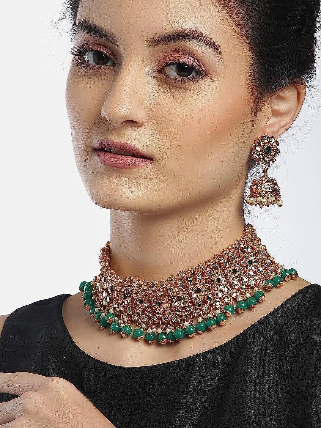 

DIVASTRI Gold-Plated Stone-Studded & Beaded Jewellery Set