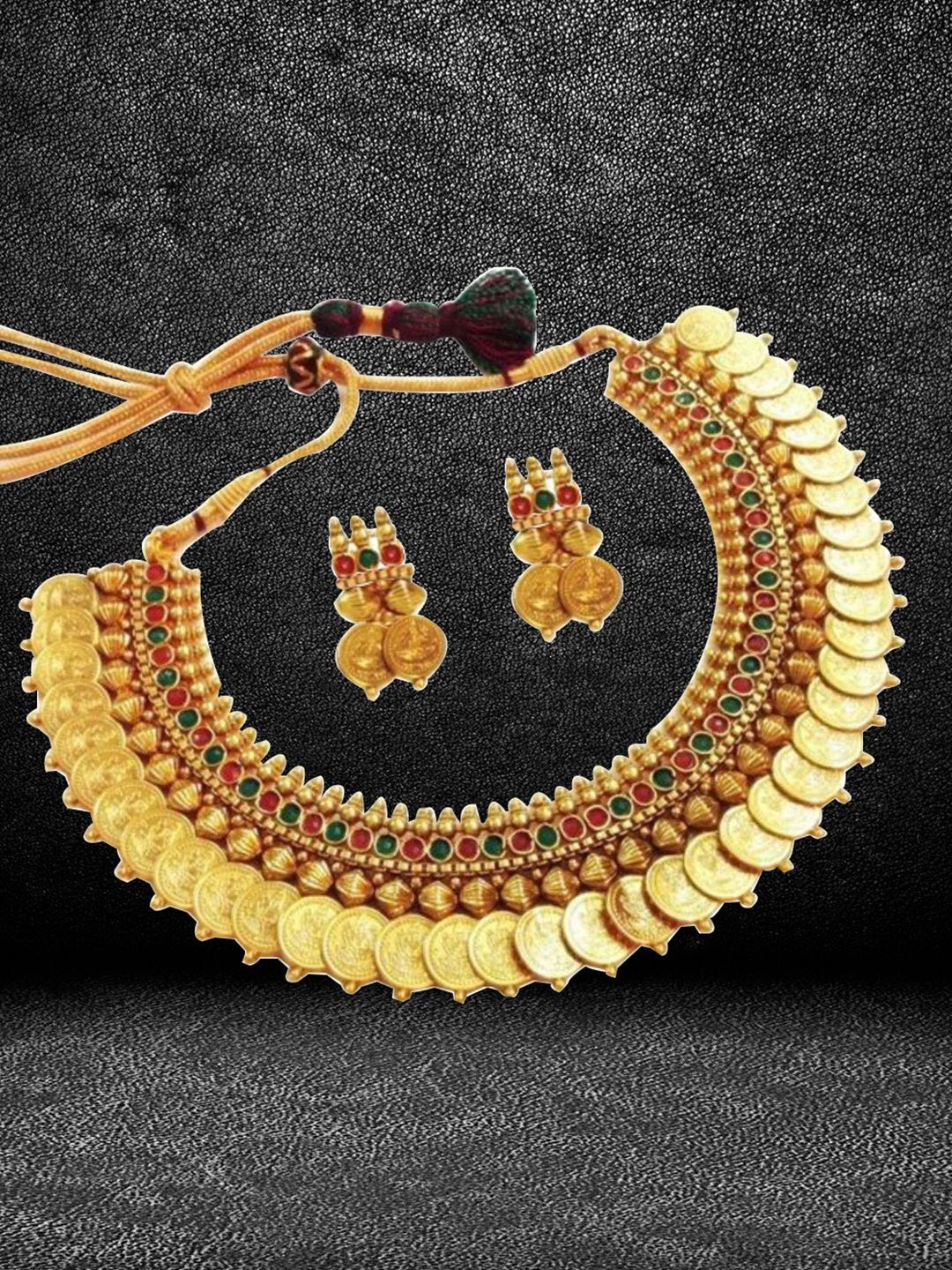 

DIVASTRI Gold-Plated Artificial Stone-Studded & Beaded Jewellery Set
