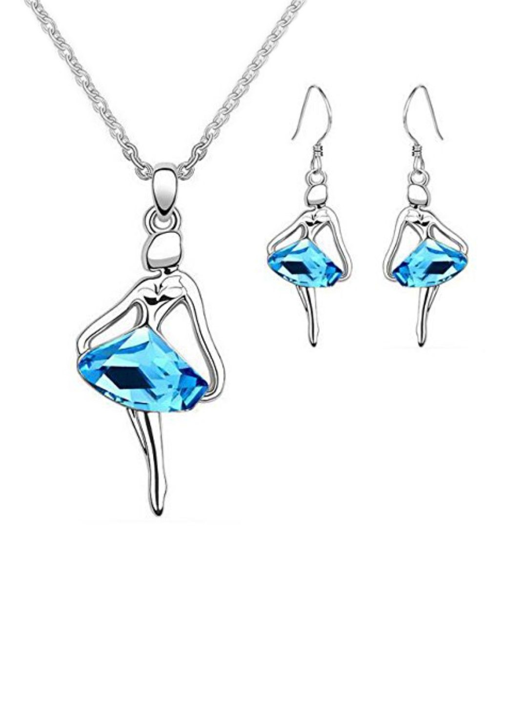 

DIVASTRI Silver-Plated Blue Stone Studded Jewellery Set