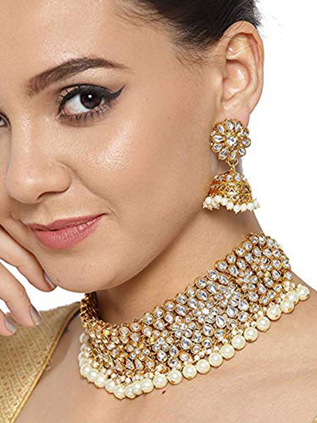 

DIVASTRI Gold-Plated Stone-Studded & Beaded Jewellery Set