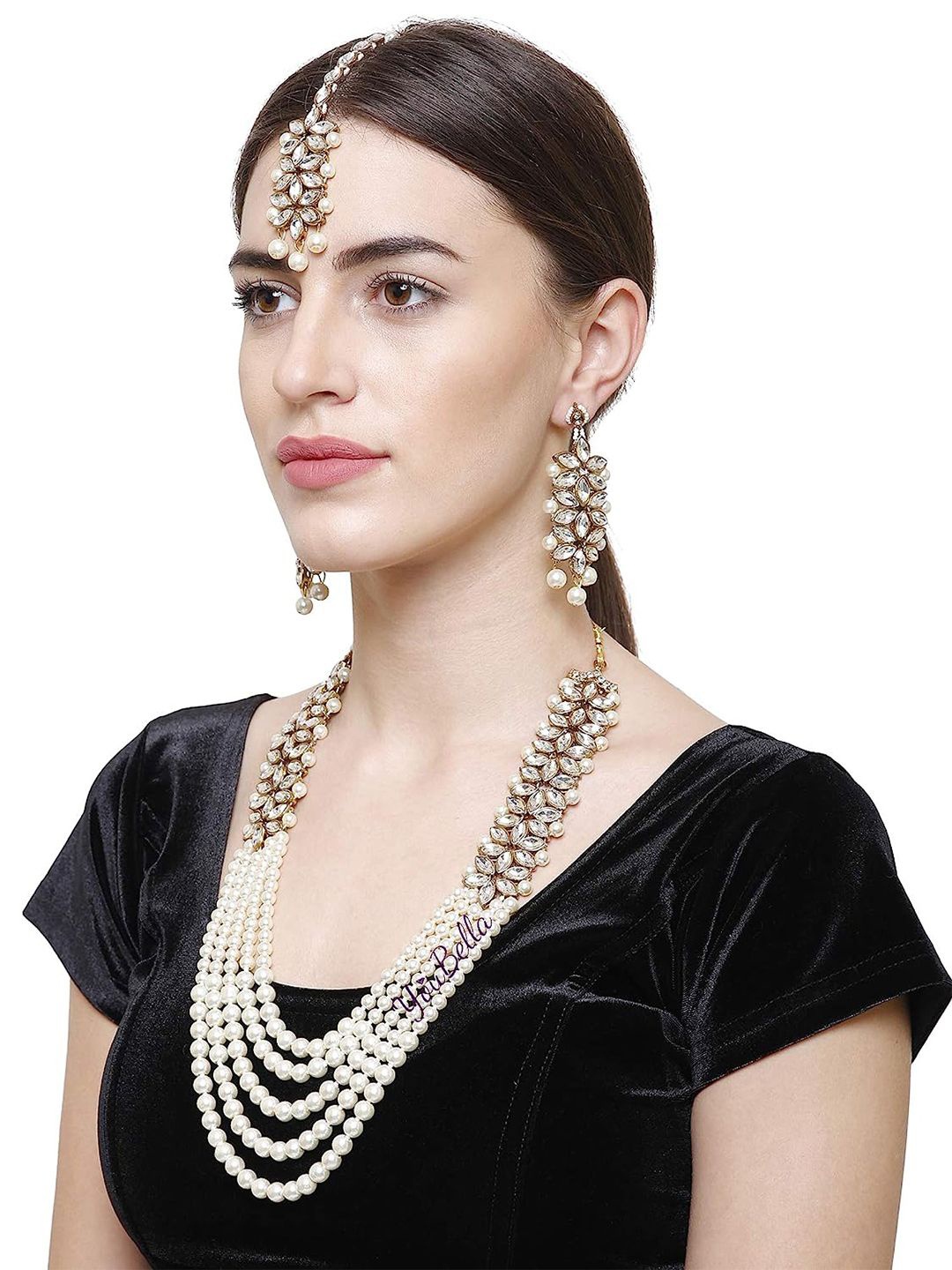 

DIVASTRI Gold-Plated Stone-Studded & Beaded Jewellery Set