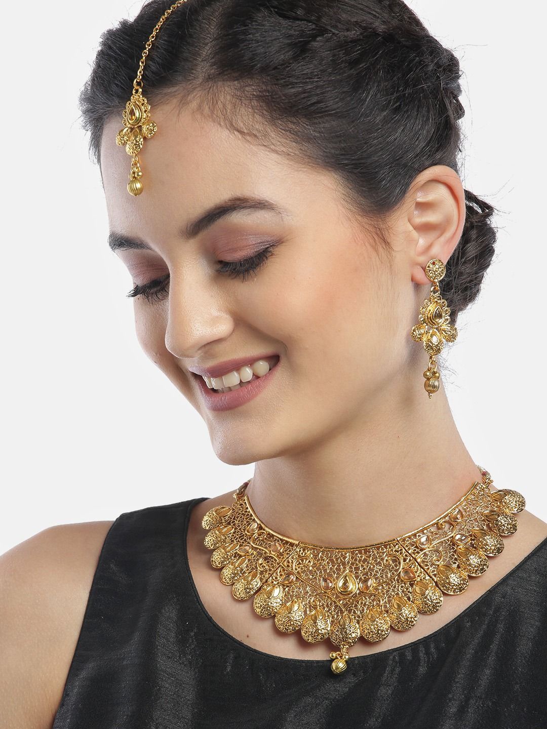 

DIVASTRI Gold-Plated Stone-Studded Jewellery Set