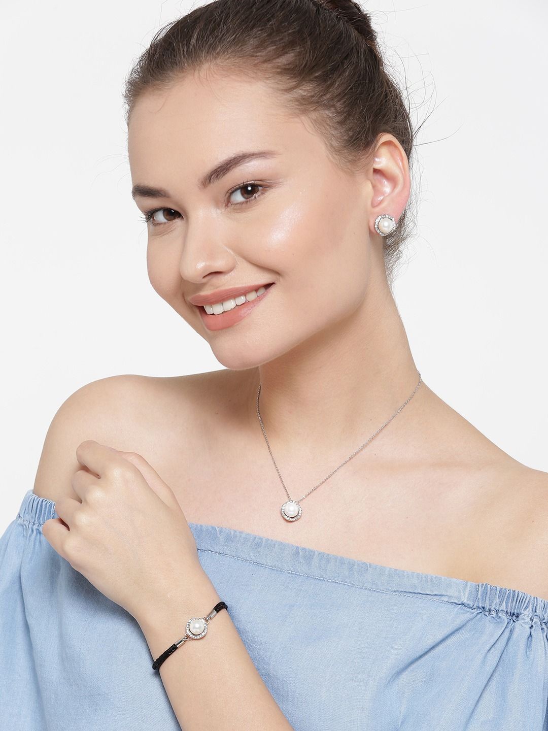 

DIVASTRI Silver-Plated Stone-Studded Jewellery Set