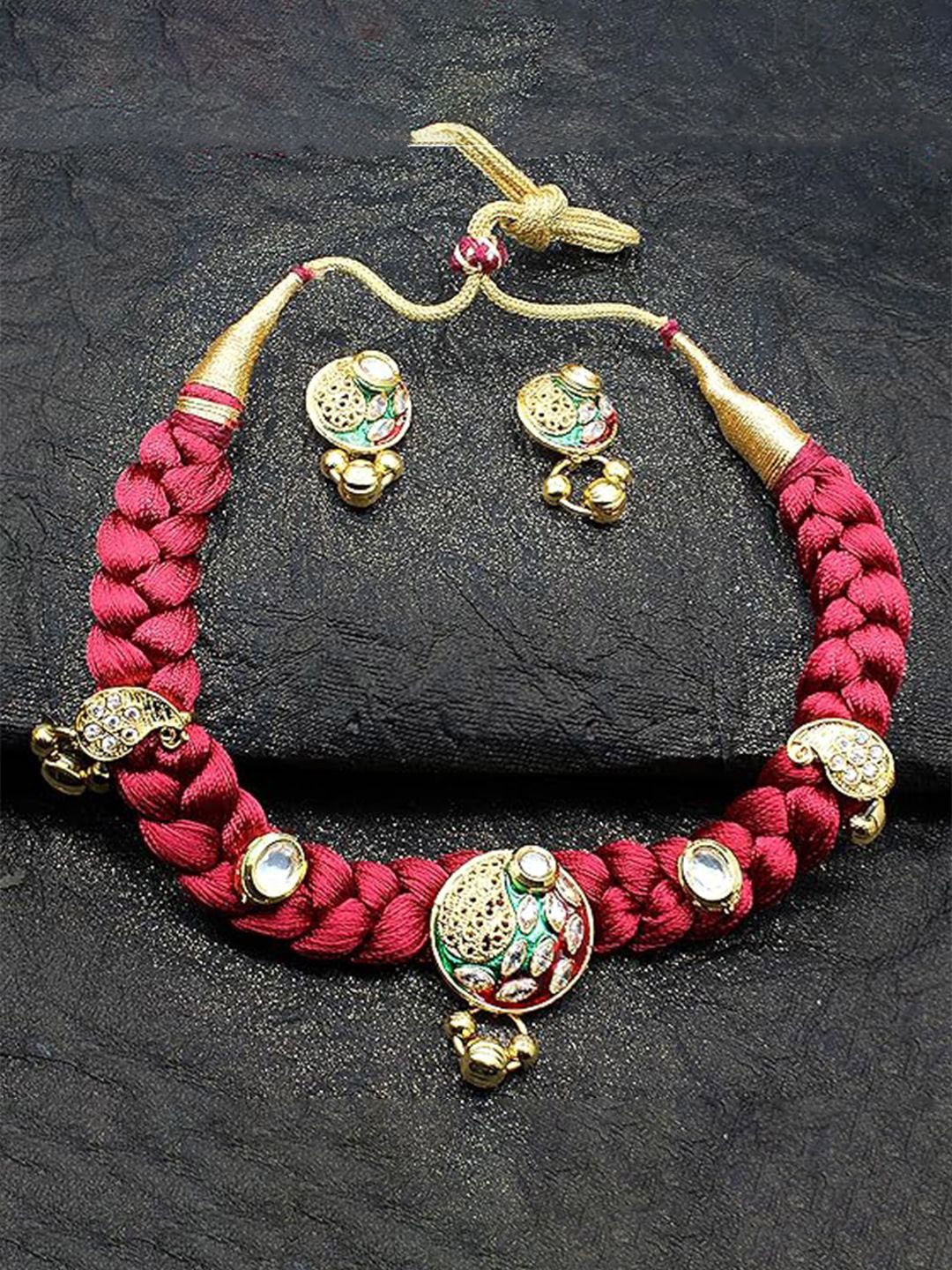 

DIVASTRI Gold-Plated Stones-Studded & Beaded Jewellery Set