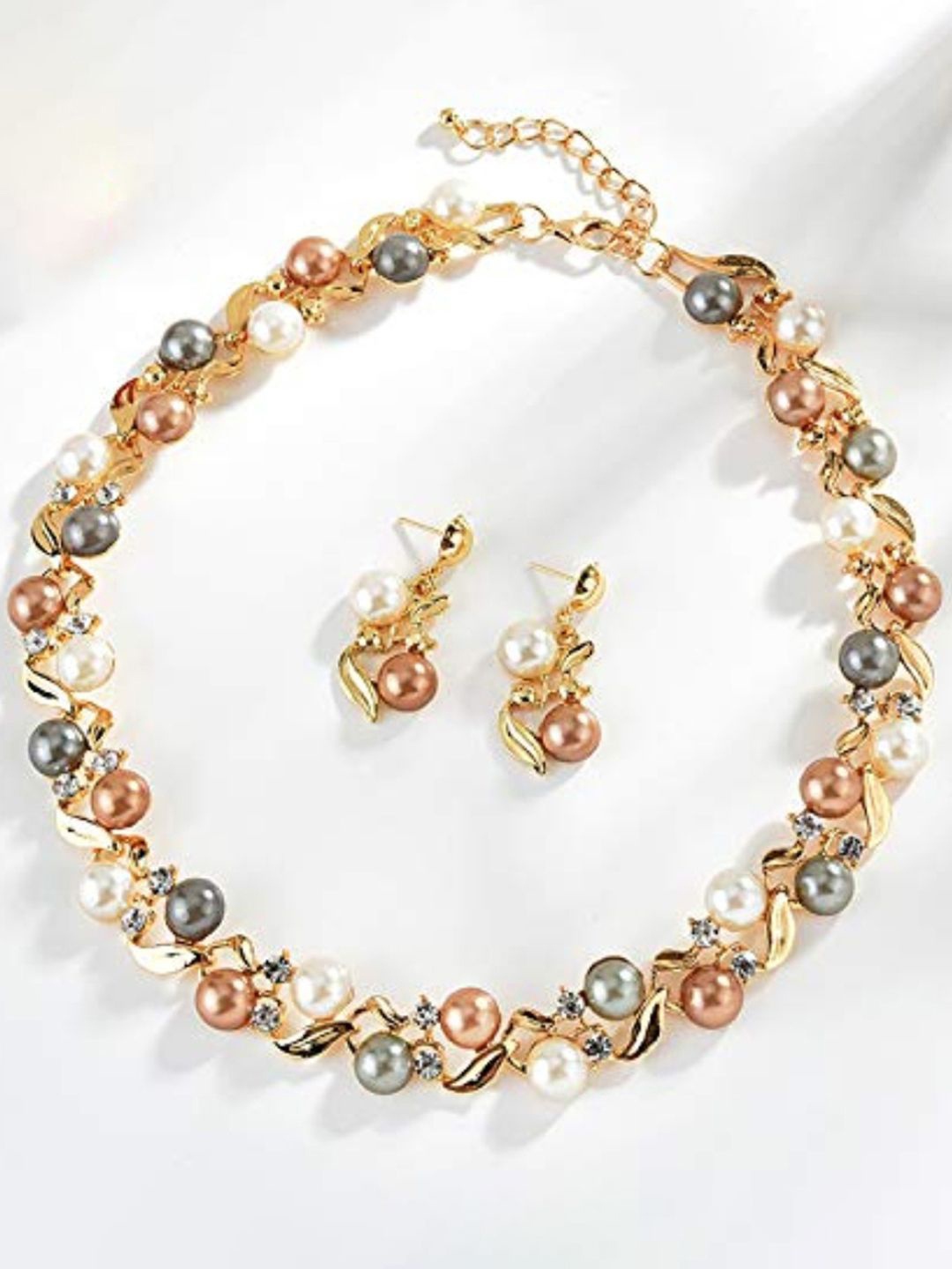 

DIVASTRI Gold-Plated Stone-Studded & Beaded Jewellery Set