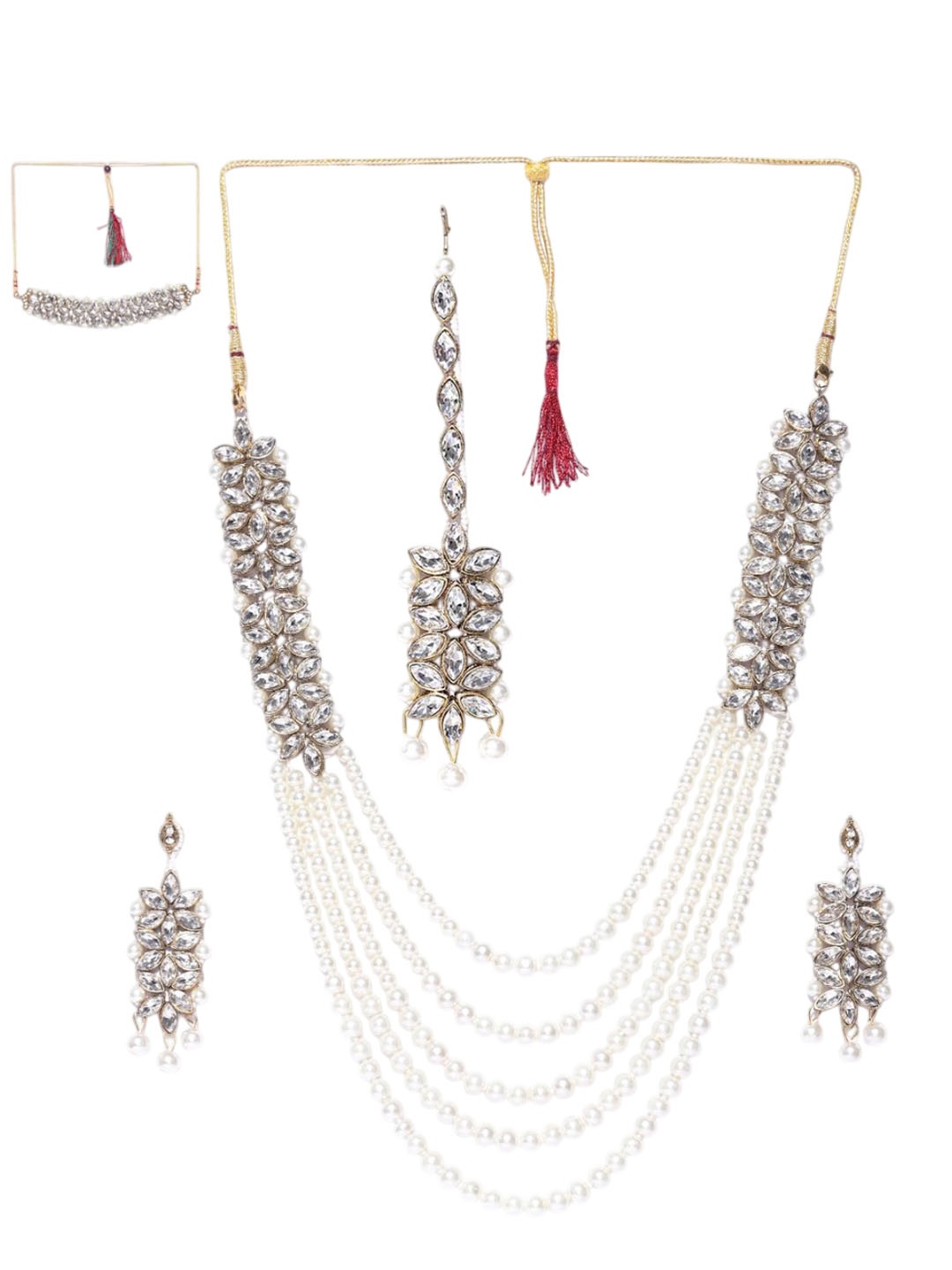 

DIVASTRI Gold-Plated Stone-Studded & Beaded Jewellery Set