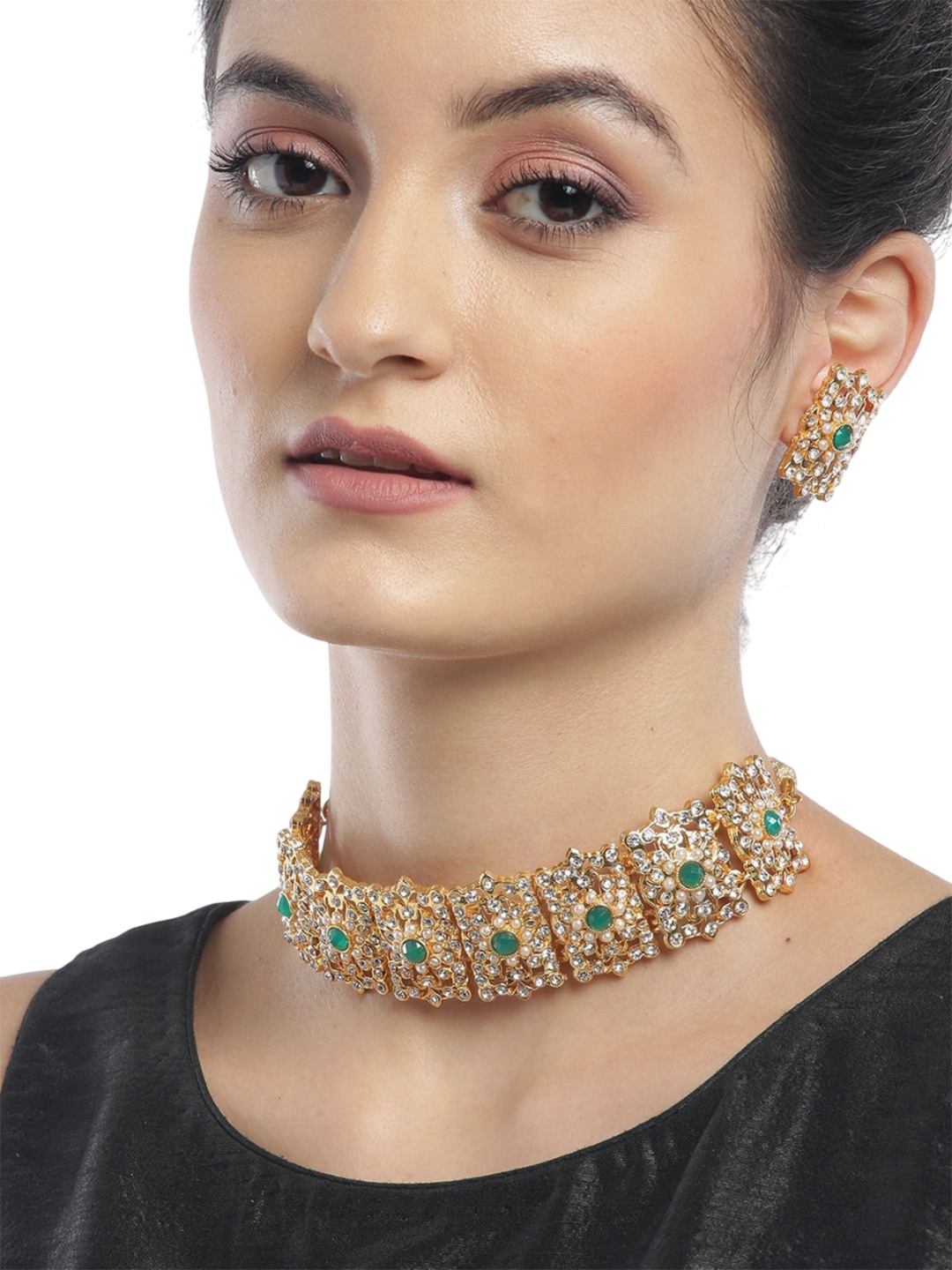 

DIVASTRI Gold-Plated Stone-Studded & Beaded Jewellery Set