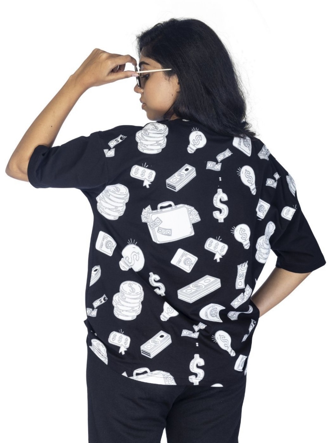 

stichstory Women Printed T-shirt, Black