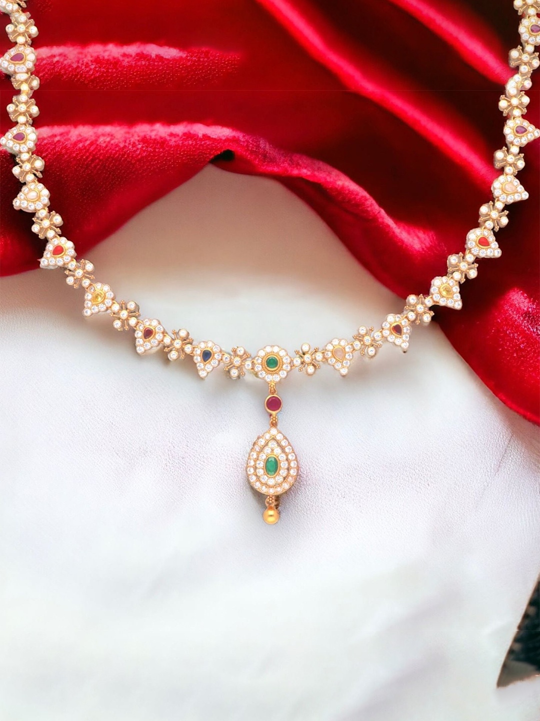 

Luxevogue Sterling Silver Gold-Plated Meenakari Necklace