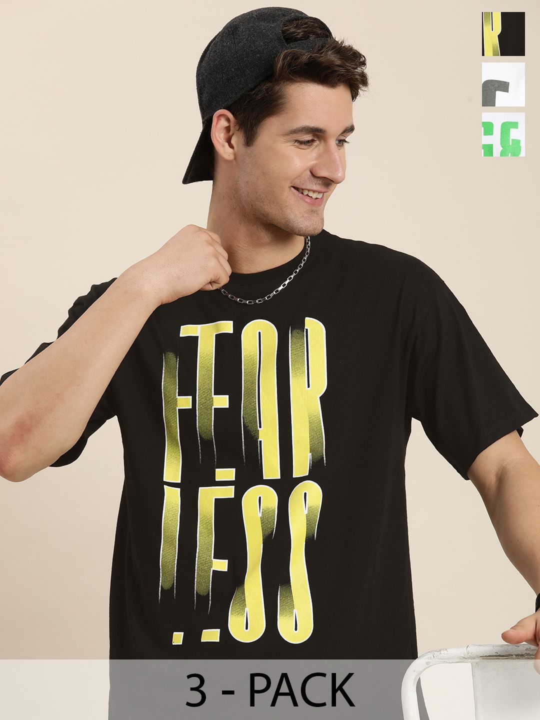 

HERE&NOW Pack Of 3 Pure Cotton Printed Relaxed Fit T-shirt, White