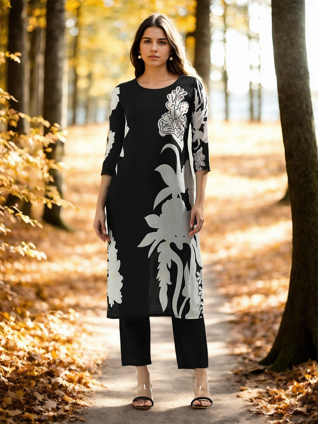 

Jaipur Kurti Women Floral Printed Regular Phulkari Kurta with Trousers, Black