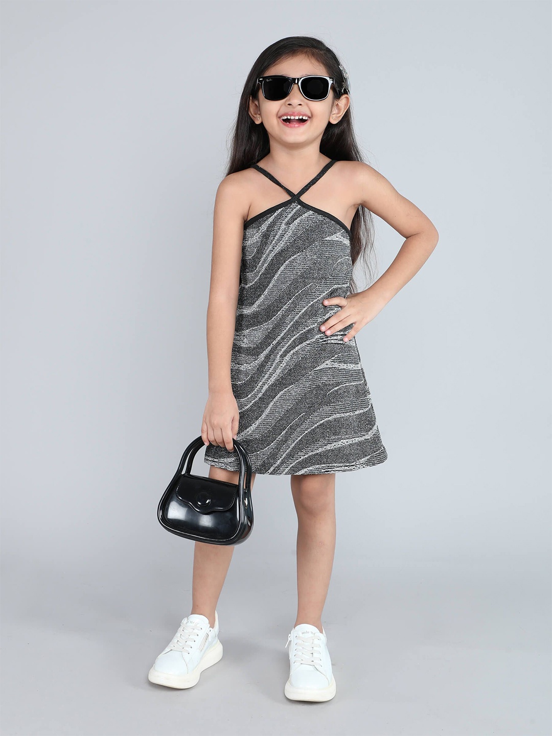 

taffykids Print A-Line Dress, Silver