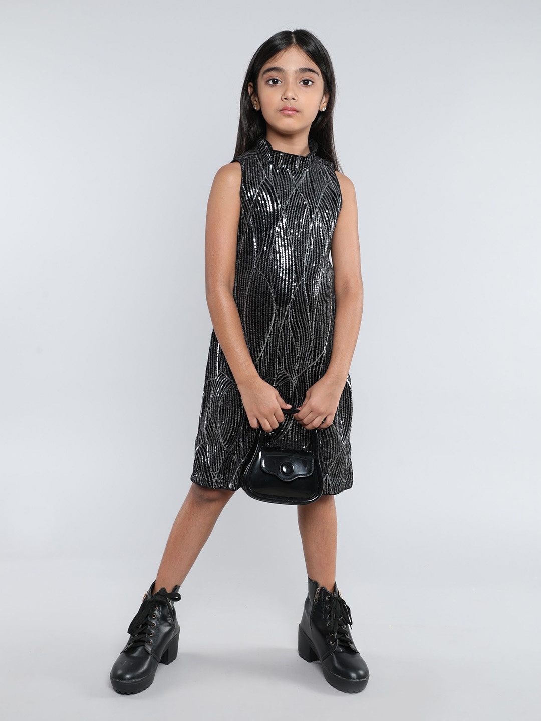 

taffykids Print Velvet A-Line Dress, Black