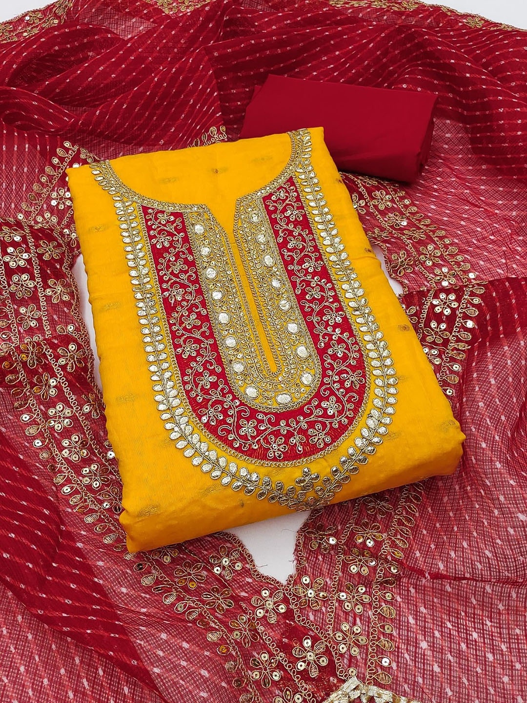 

LeeliPeeri Designer Embroidered Unstitched Dress Material, Orange