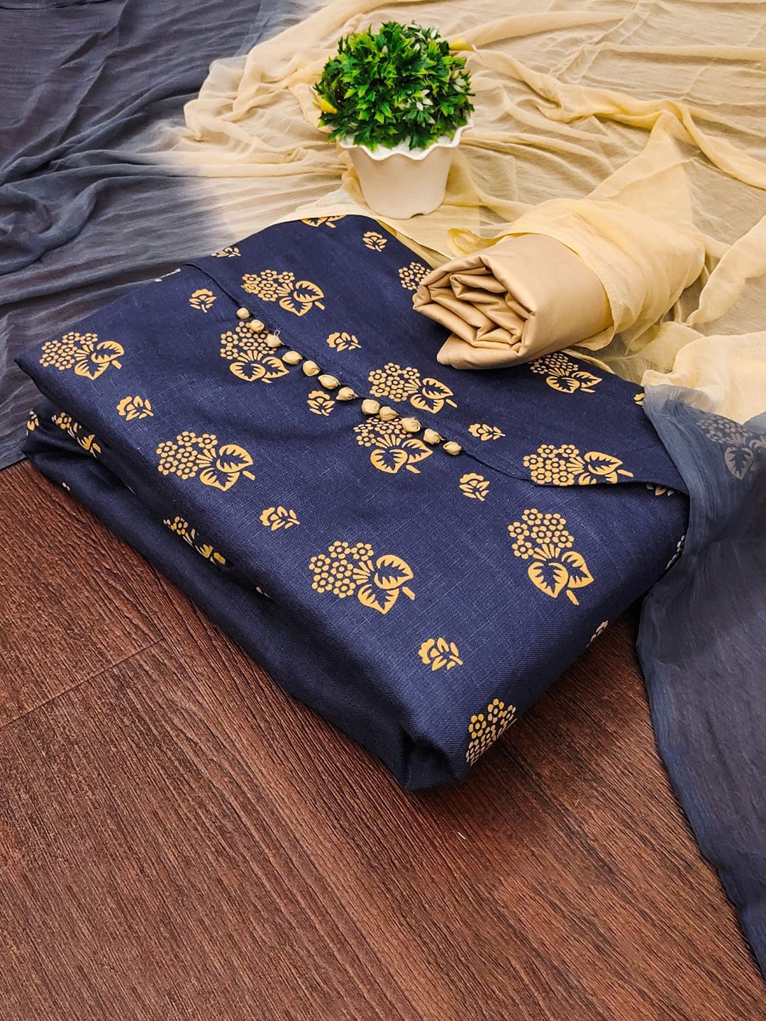 

LeeliPeeri Designer Printed Unstitched Dress Material, Navy blue