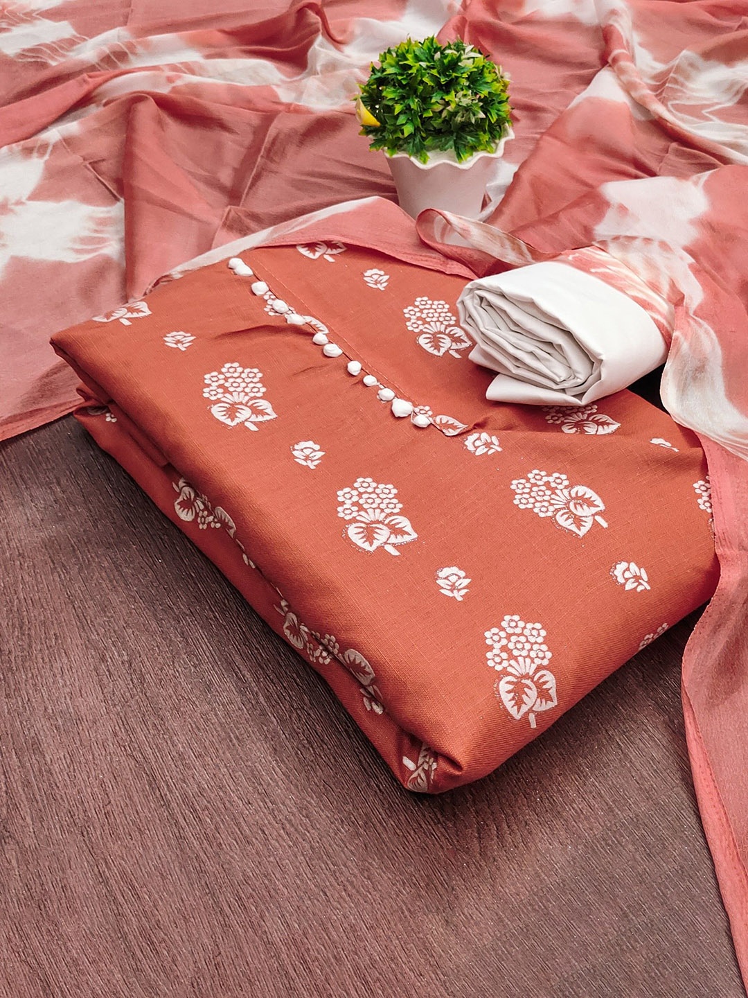 

LeeliPeeri Designer Printed Unstitched Dress Material, Orange