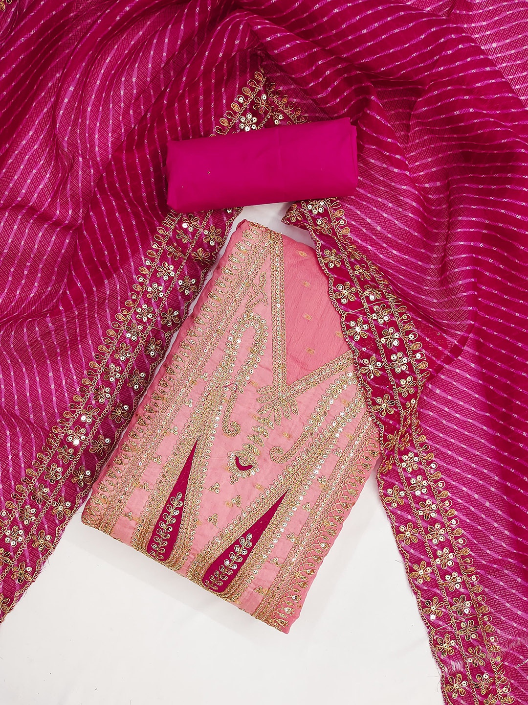 

LeeliPeeri Designer Embroidered Unstitched Dress Material, Pink