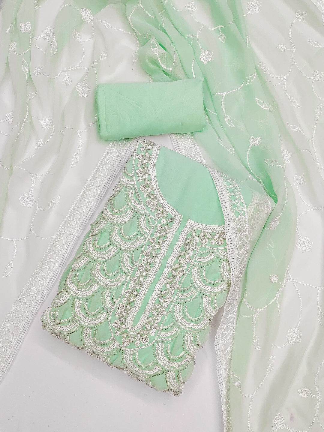 

LeeliPeeri Designer Embroidered Unstitched Dress Material, Green
