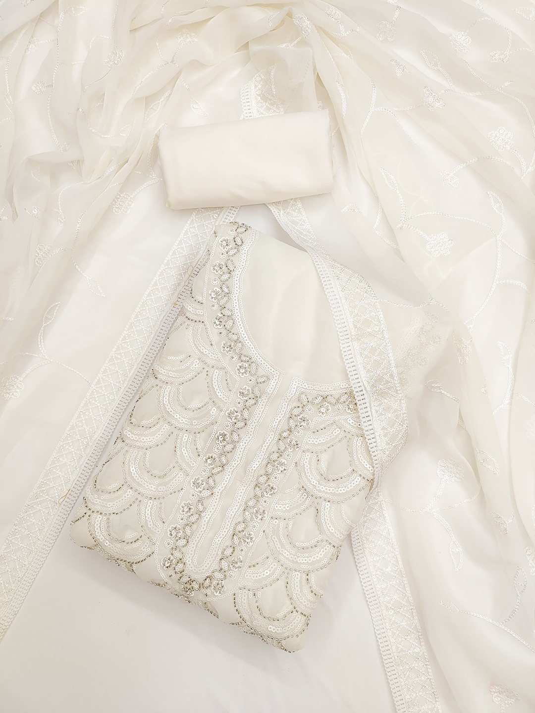 

LeeliPeeri Designer Embroidered Unstitched Dress Material, White