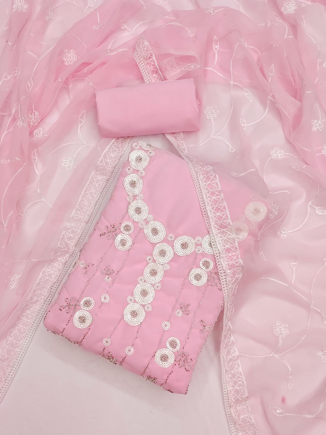 

LeeliPeeri Designer Embroidered Unstitched Dress Material, Pink