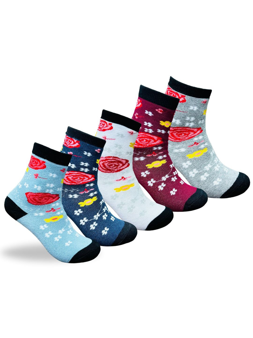 

DressBerry Pack Of 5 Patterned Calf-Length Socks, Black