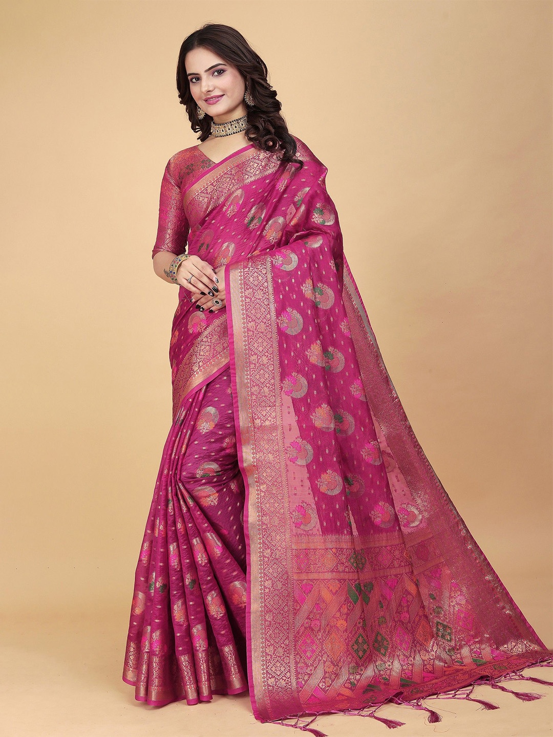 

K 5 Fashion Embroidered Organza Saree, Pink