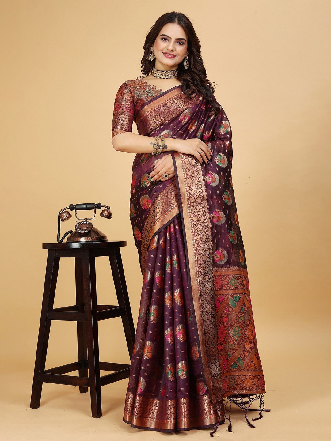 

K 5 Fashion Embroidered Organza Saree, Purple