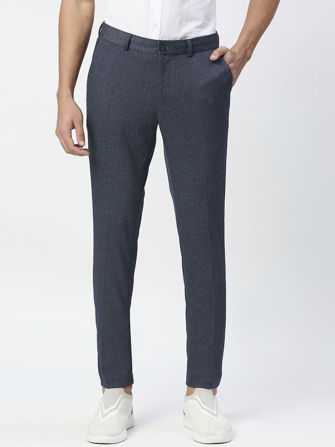

Basics Men Tapered Fit Flat-Front Trousers, Blue
