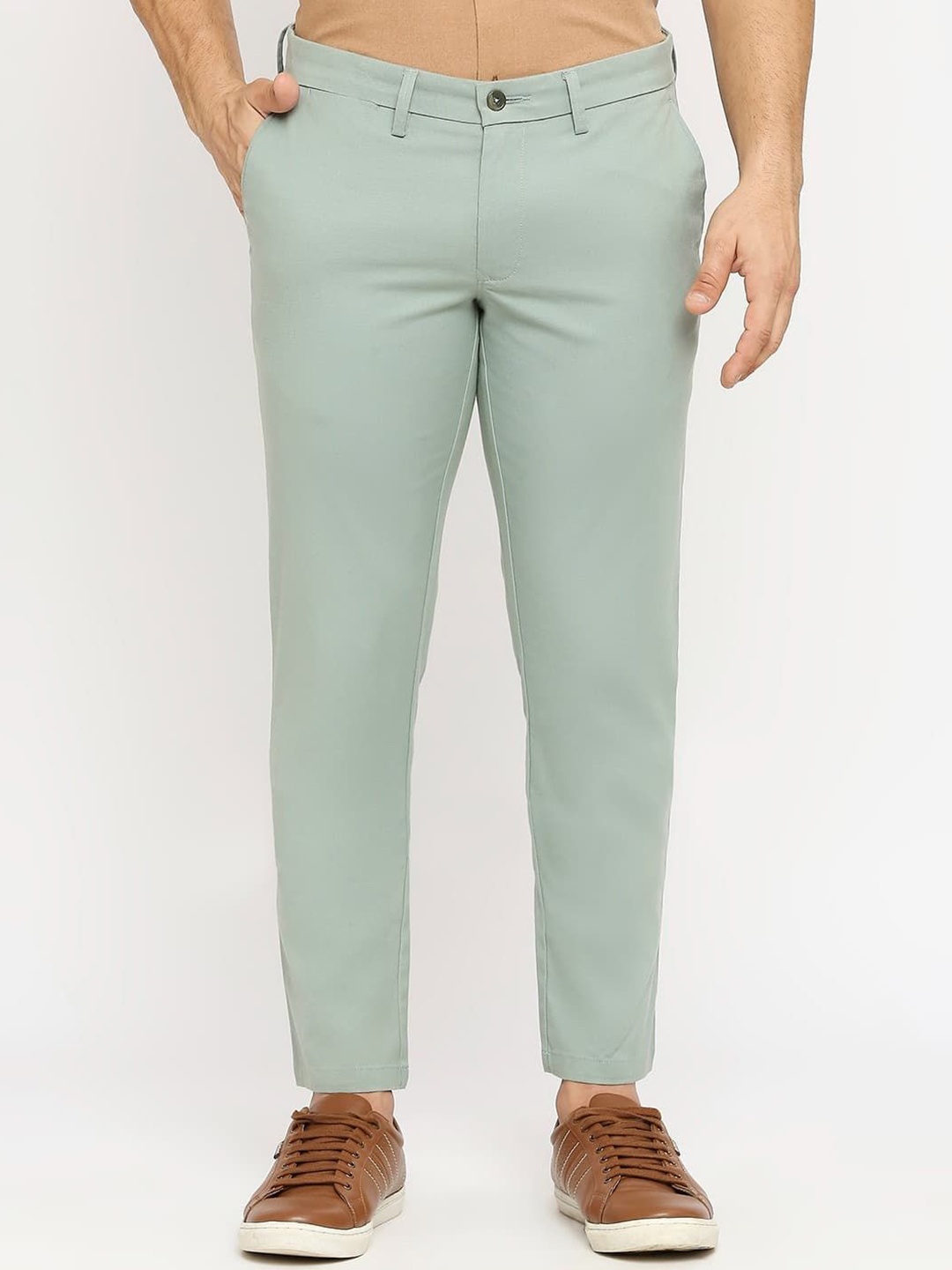 

Basics Men Tapered Fit Mid-Rise Trousers, Green