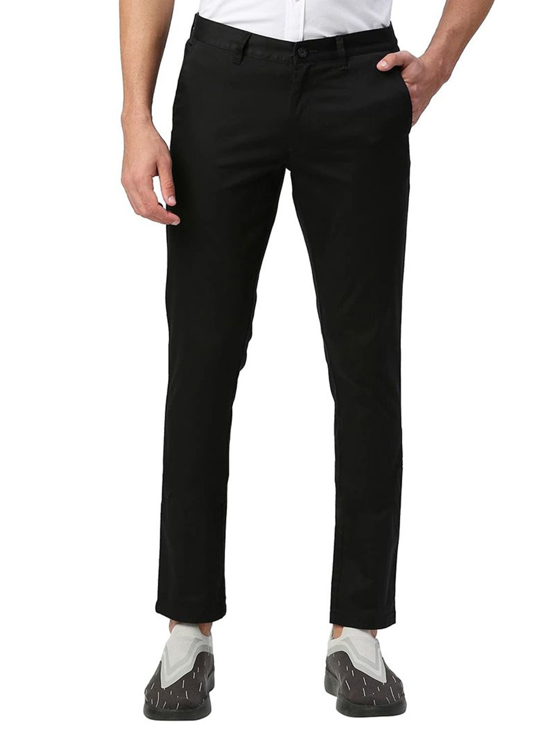 

Basics Men Cotton Tapered Fit Chinos Trousers, Black